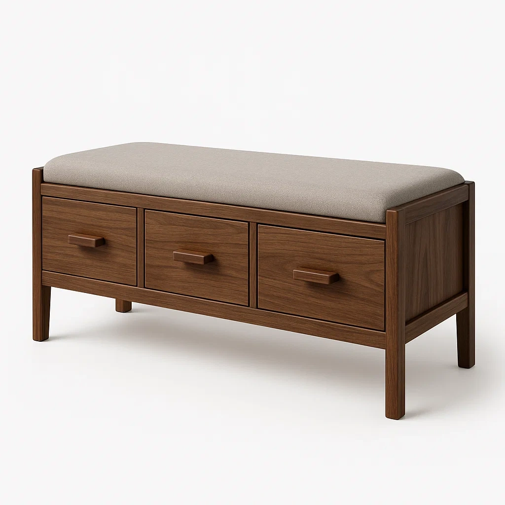 Banco de almacenamiento con Cajones de Madera y Asiento de Tela Beige-Homcrafty