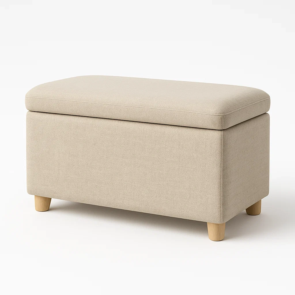 Banco de almacenamiento Tapizado en Lino Beige con Patas de Madera-Homcrafty