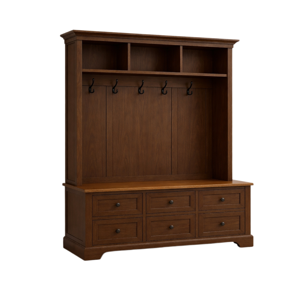 Perchero con banco Madera con Cajones y Ganchos-Homcrafty