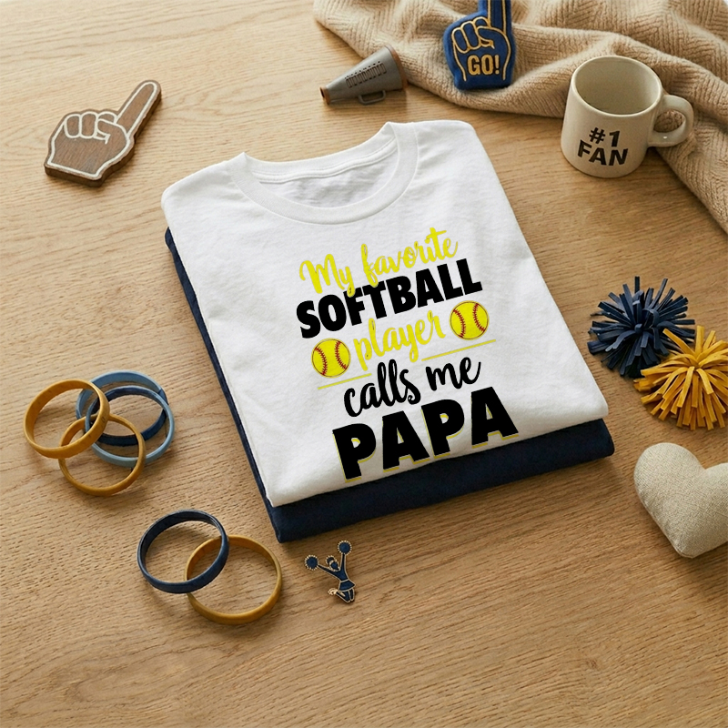 My Favorite Softball Player Calls Me Papa Softball 100% Cotton T-Shirt