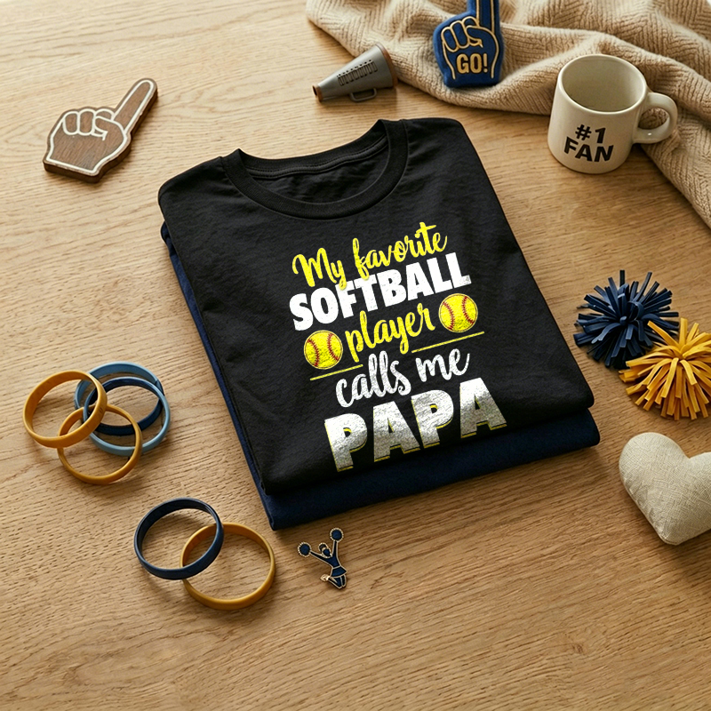 My Favorite Softball Player Calls Me Papa Softball 100% Cotton T-Shirt