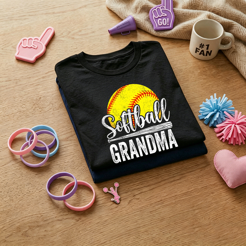Softball Season Theme Letter Graphic Print Softball Grandma 100% Cotton T-Shirt