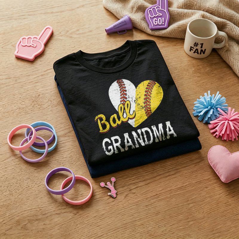 WOMEN'S Heart-Shaped Softball Grandma 100% Cotton T-Shirt