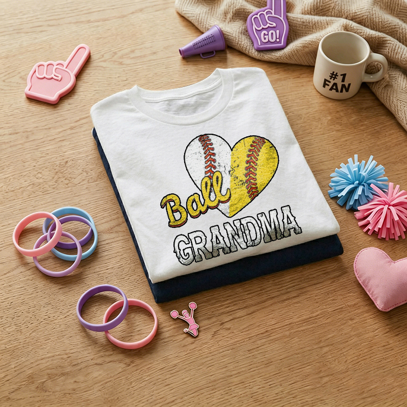 WOMEN'S Heart-Shaped Softball Grandma 100% Cotton T-Shirt