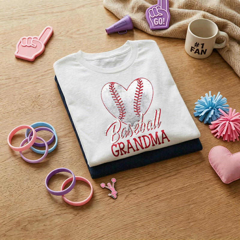 WOMEN'S Heart Shaped Baseball Grandma 100% Cotton T-Shirt