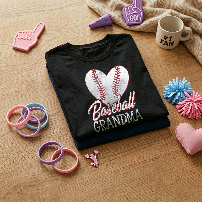 WOMEN'S Heart Shaped Baseball Grandma 100% Cotton T-Shirt