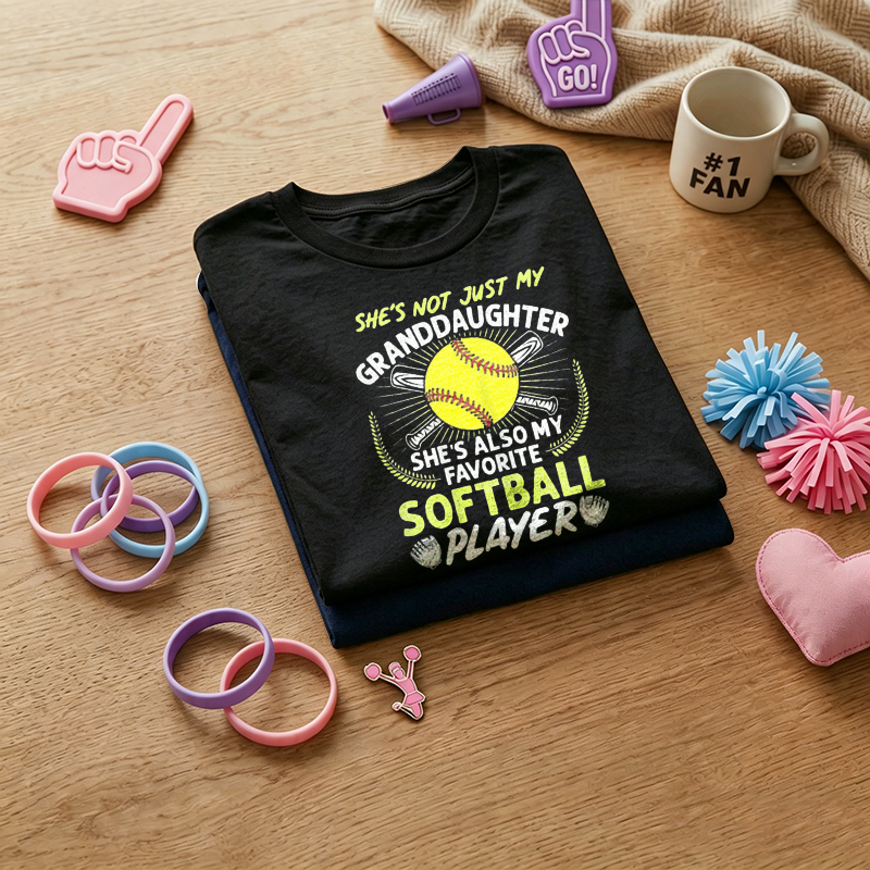WOMEN'S She's Not Just My Grand Daughter She's Also My Softball Player Grandma 100% Cotton T-Shirt