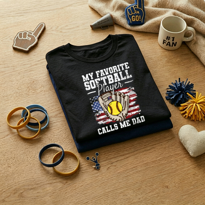 MEN'S My Favorite Softball Player Calls Me Dad Softball 100% Cotton T-Shirt