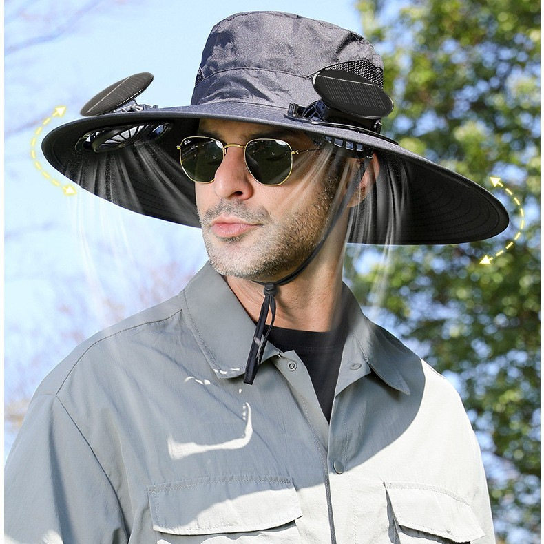 Sunscreen fan bucket hat, sunshade, outdoor double design, wide brim
