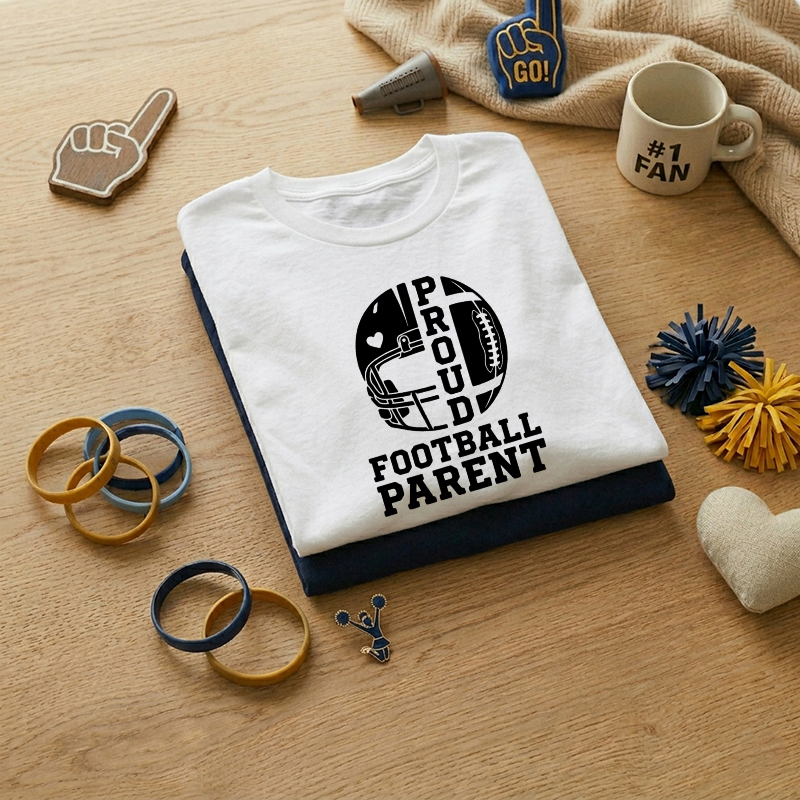 MEN'S Proud Football Parent Helmet Design 100% Cotton Crewneck T-Shirt