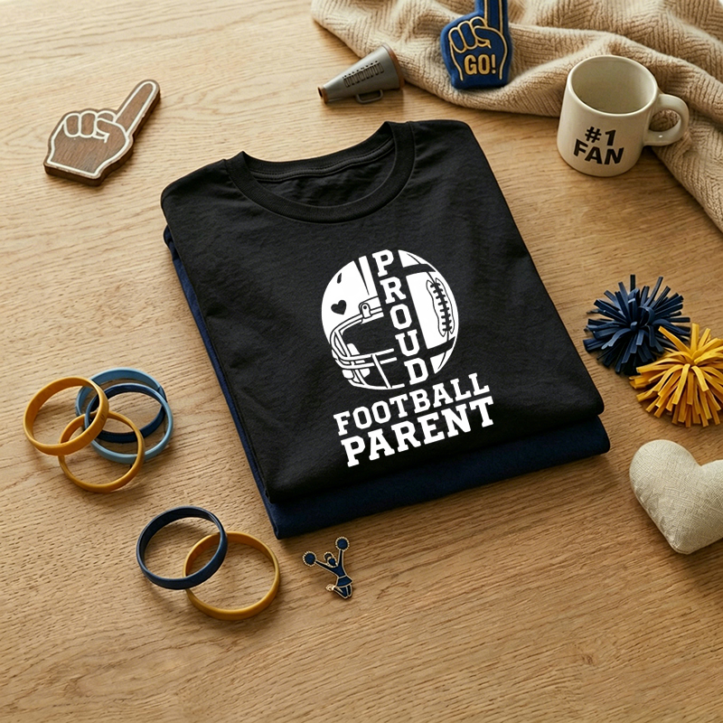 MEN'S Proud Football Parent Helmet Design 100% Cotton Crewneck T-Shirt