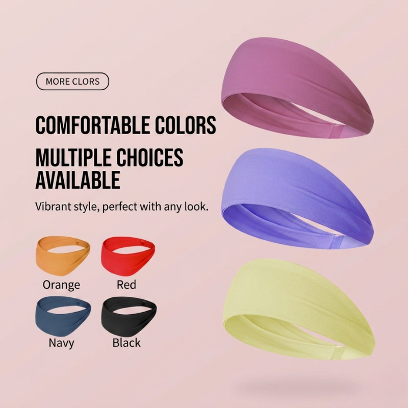 Non Slip Sports Headband for Women - Moisture Wicking Sweatband for Running and Fitness - Wide Elastic Yoga Head Wrap