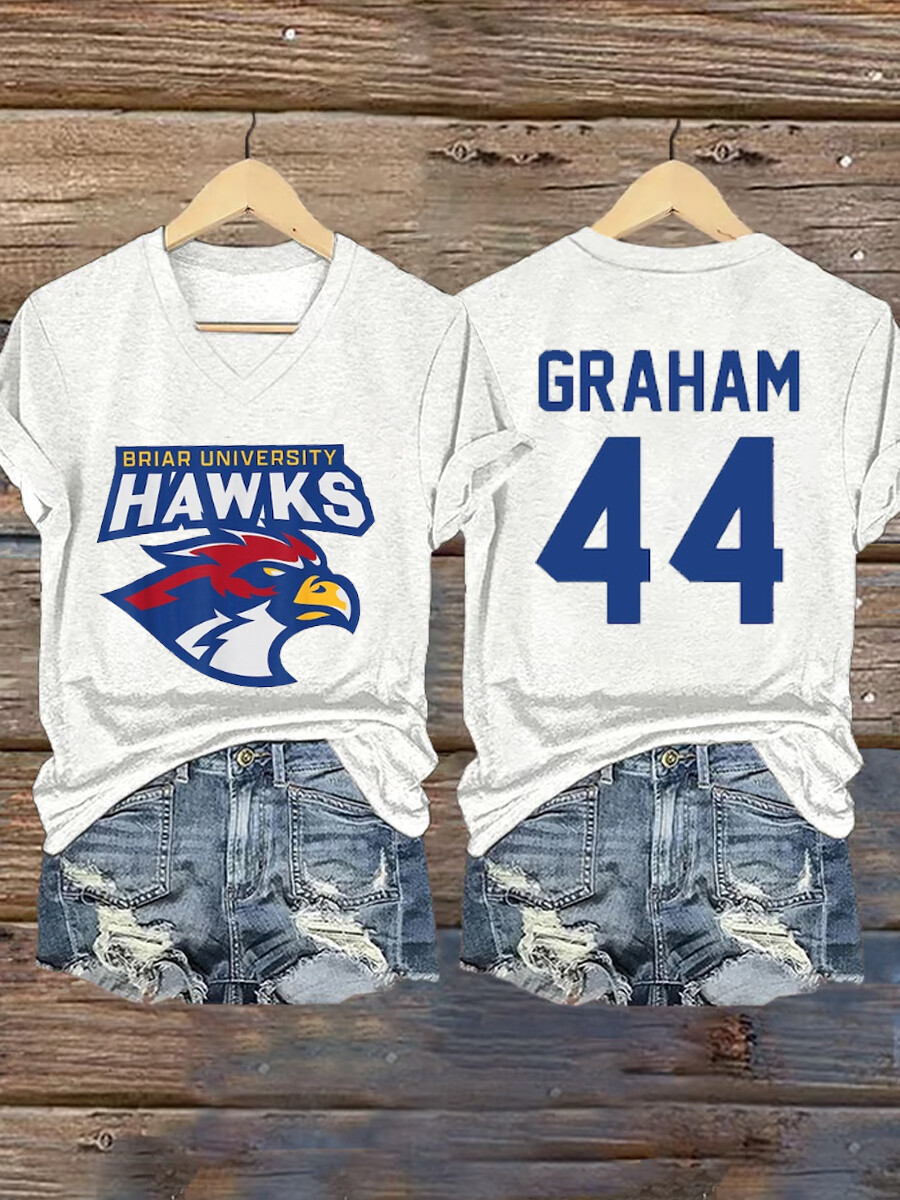 Women's Ice Hockey Team Eagle Logo Print V-Neck T-Shirt