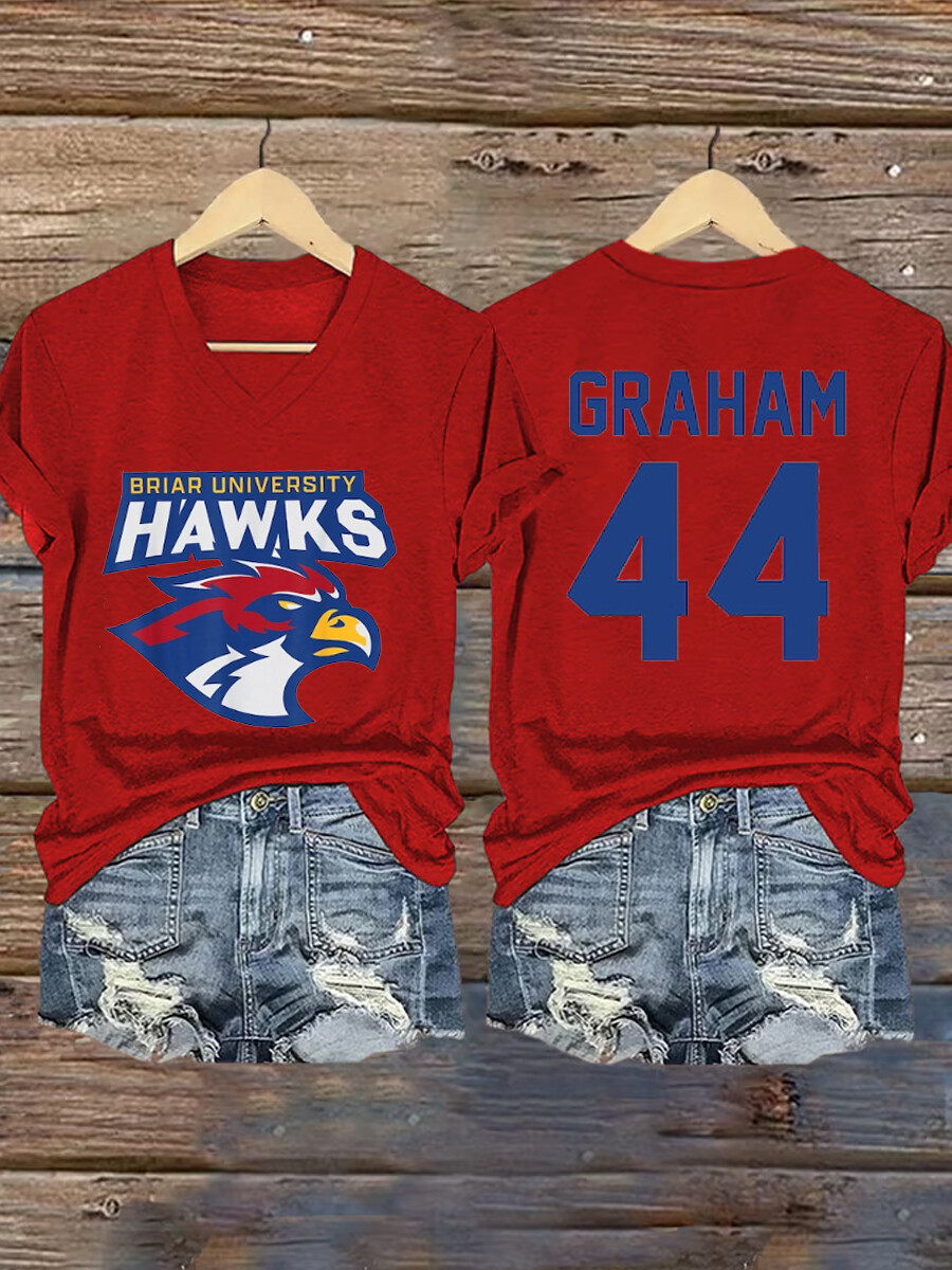 Women's Ice Hockey Team Eagle Logo Print V-Neck T-Shirt