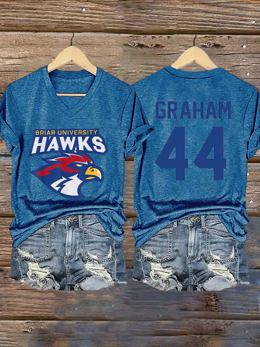 Women's Ice Hockey Team Eagle Logo Print V-Neck T-Shirt