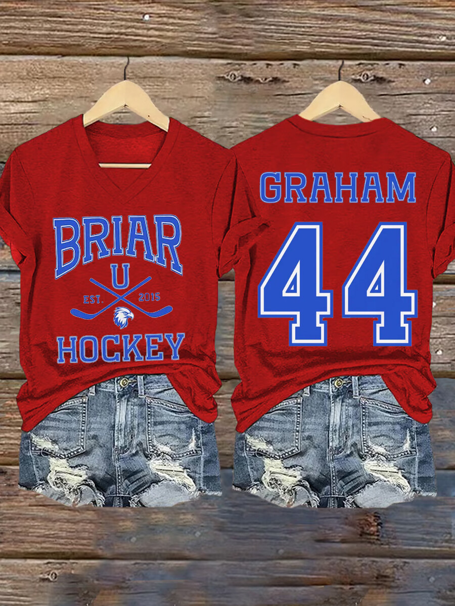Women's Ice Hockey Club Graphic Number 44 Print V-Neck T-Shirt