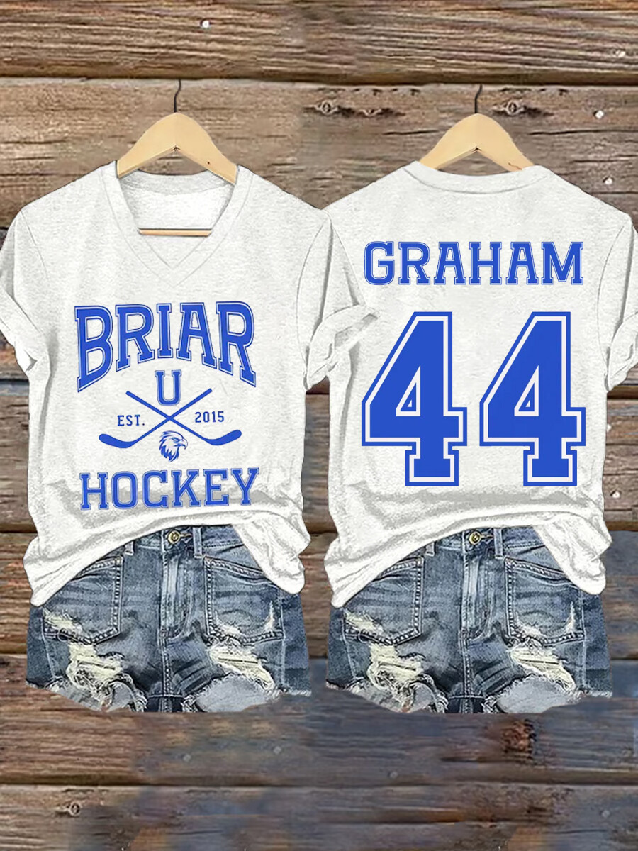 Women's Ice Hockey Club Graphic Number 44 Print V-Neck T-Shirt