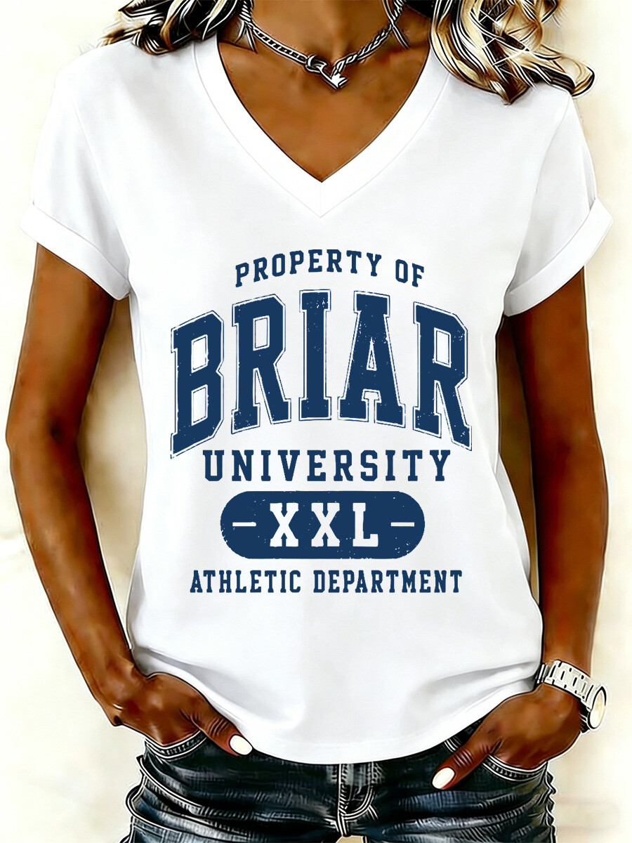 Women's Ice Hockey Theme Letter Graphic Print V-Neck Short Sleeve T-Shirt