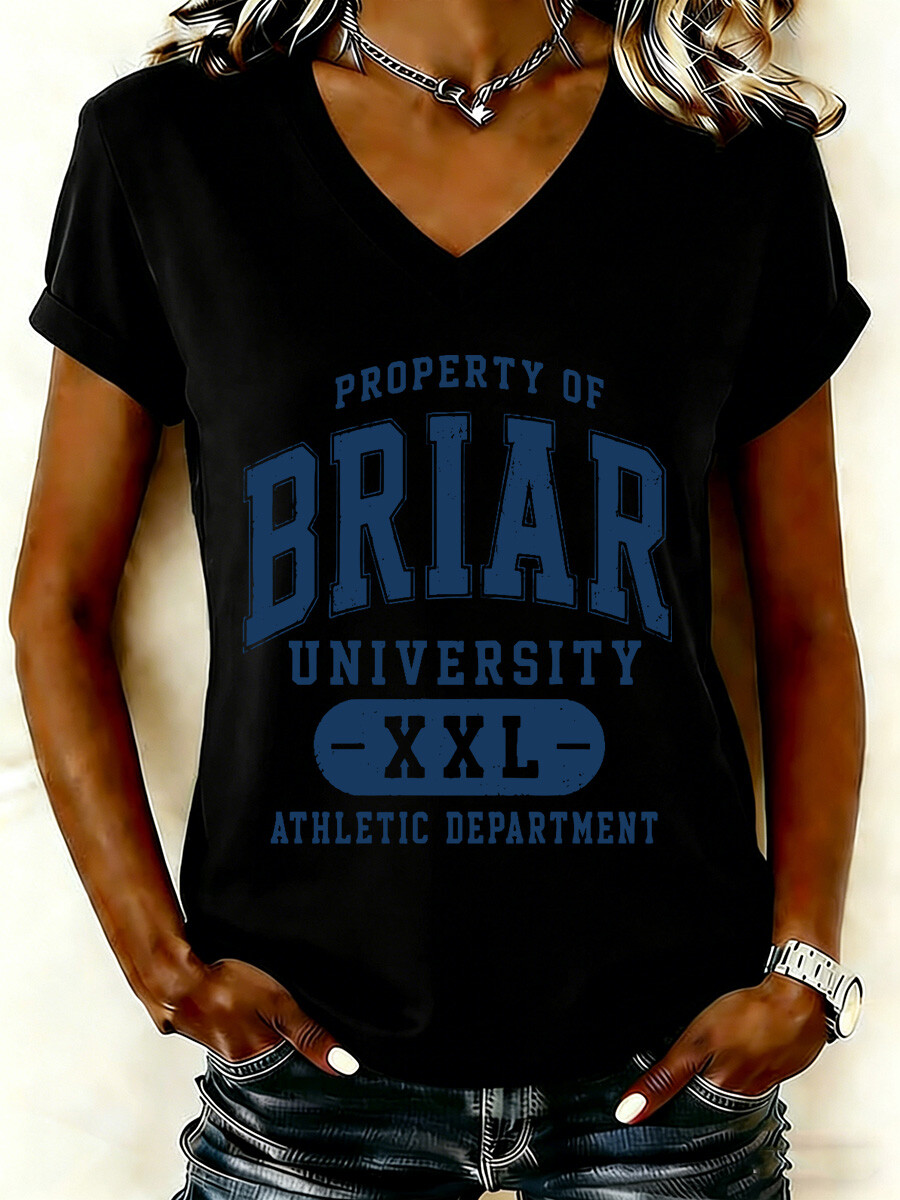 Women's Ice Hockey Theme Letter Graphic Print V-Neck Short Sleeve T-Shirt
