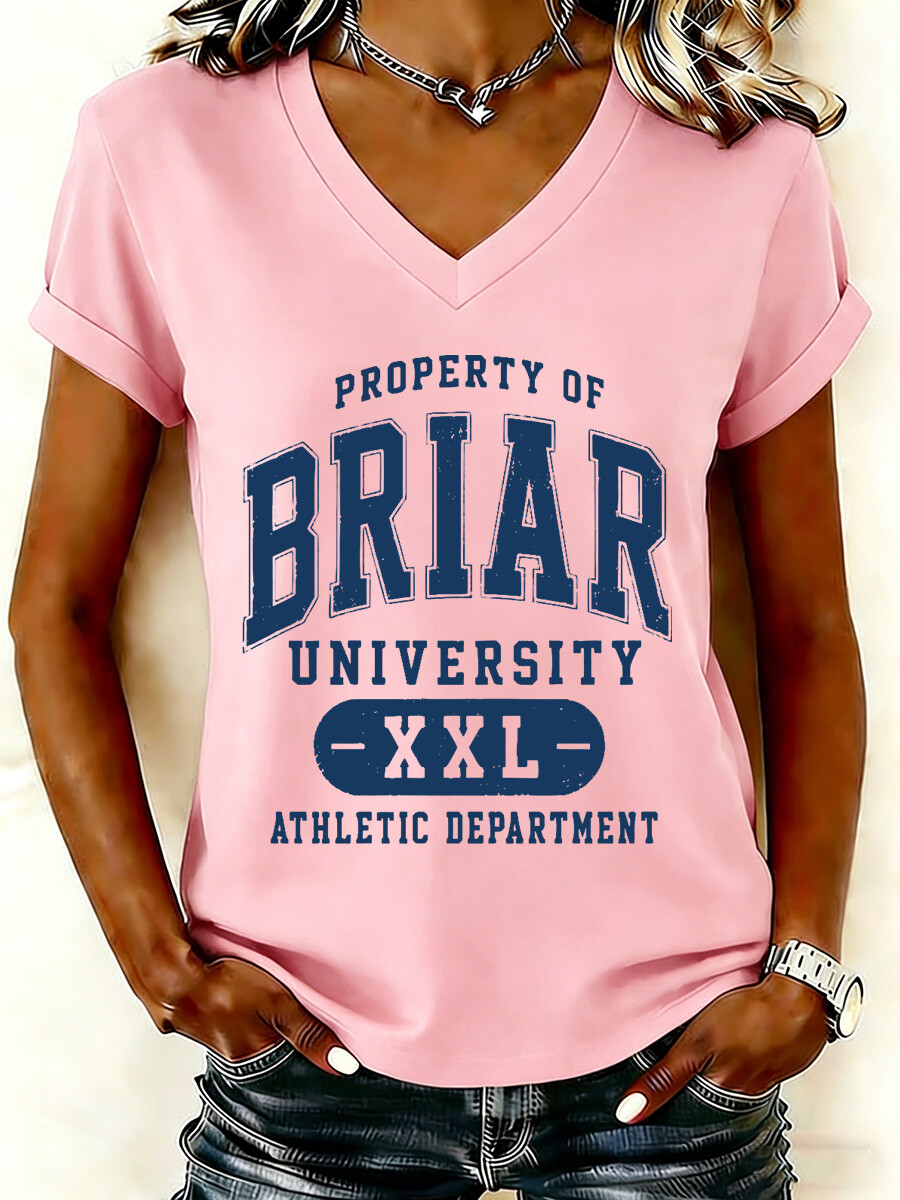 Women's Ice Hockey Theme Letter Graphic Print V-Neck Short Sleeve T-Shirt