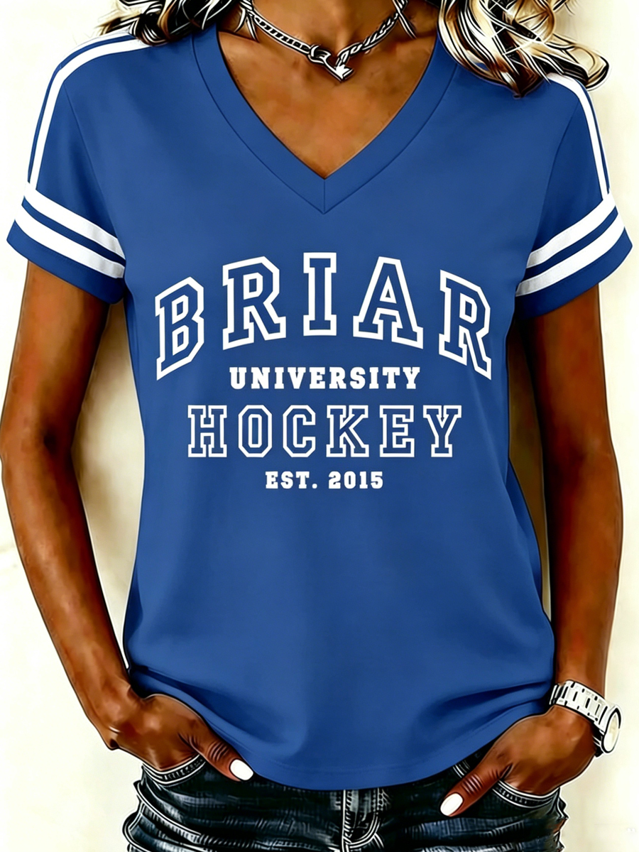 Women's Vintage Sports University Letter Graphic V-Neck T-Shirt