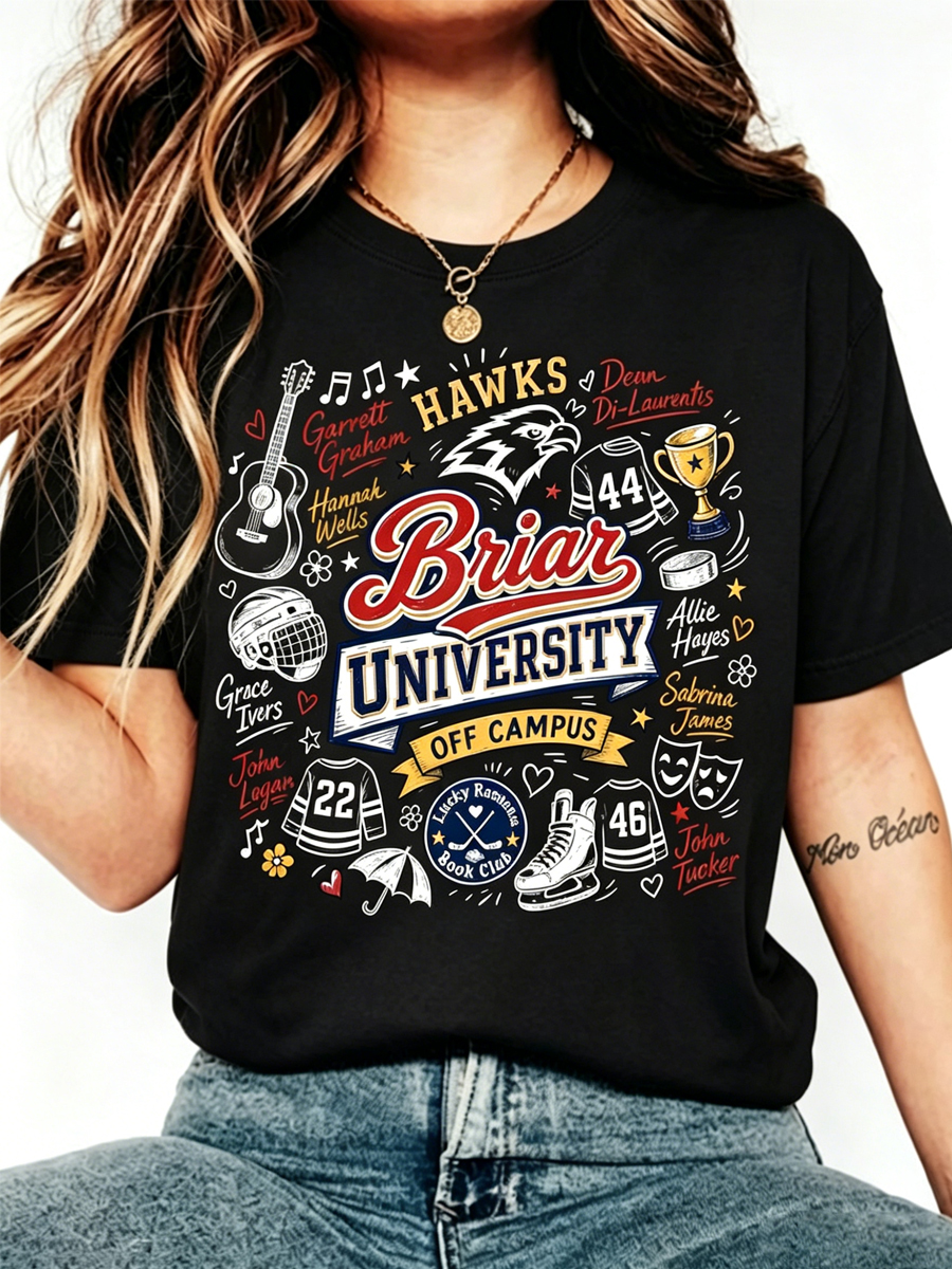 Women's Hockey Theme Cartoon Graphic Print T-Shirt