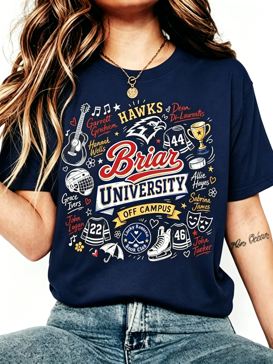 Women's Hockey Theme Cartoon Graphic Print T-Shirt