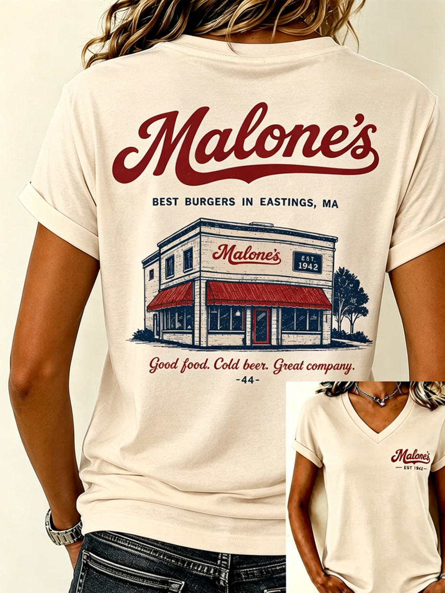 Women's Vintage Restaurant Graphic V-Neck T-Shirt