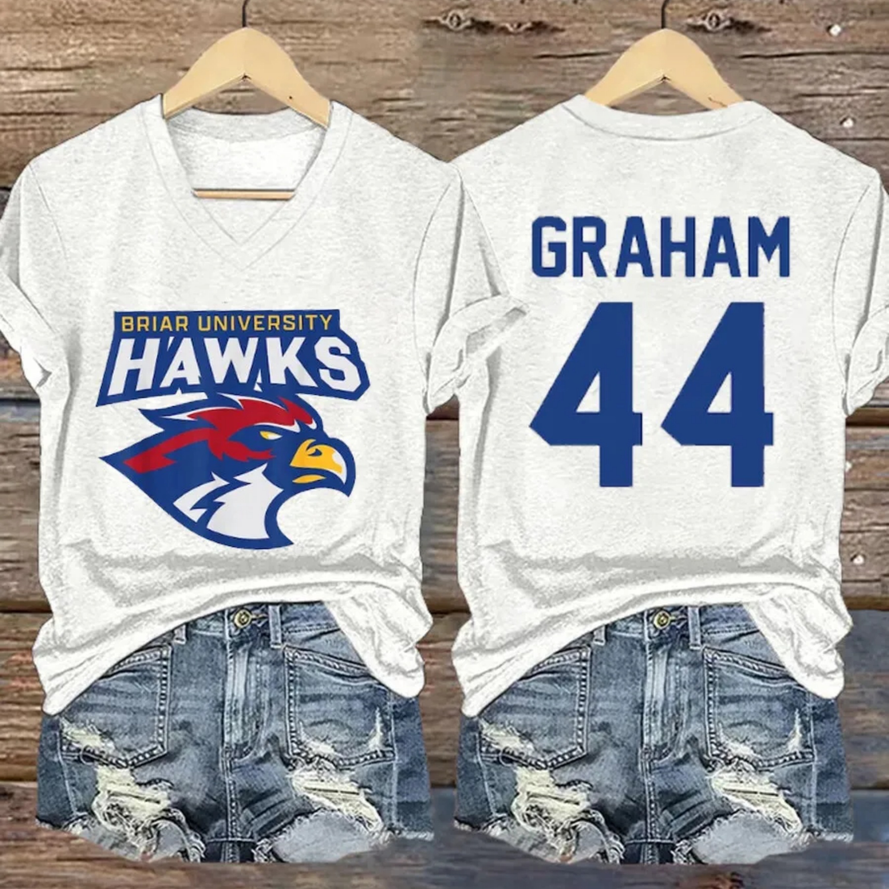 Women's Ice Hockey Team Eagle Logo Print V-Neck T-Shirt