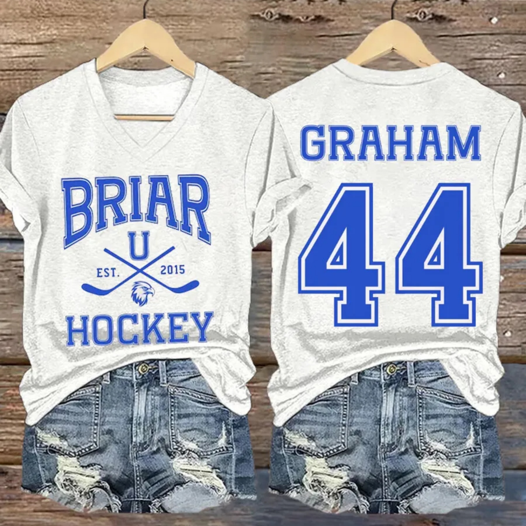 Women's Ice Hockey Club Graphic Number 44 Print V-Neck T-Shirt