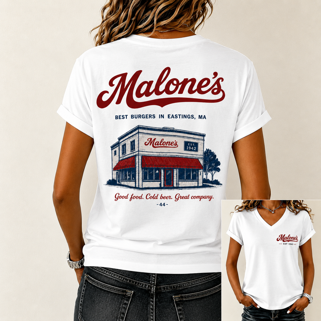 Women's Vintage Restaurant Graphic V-Neck T-Shirt