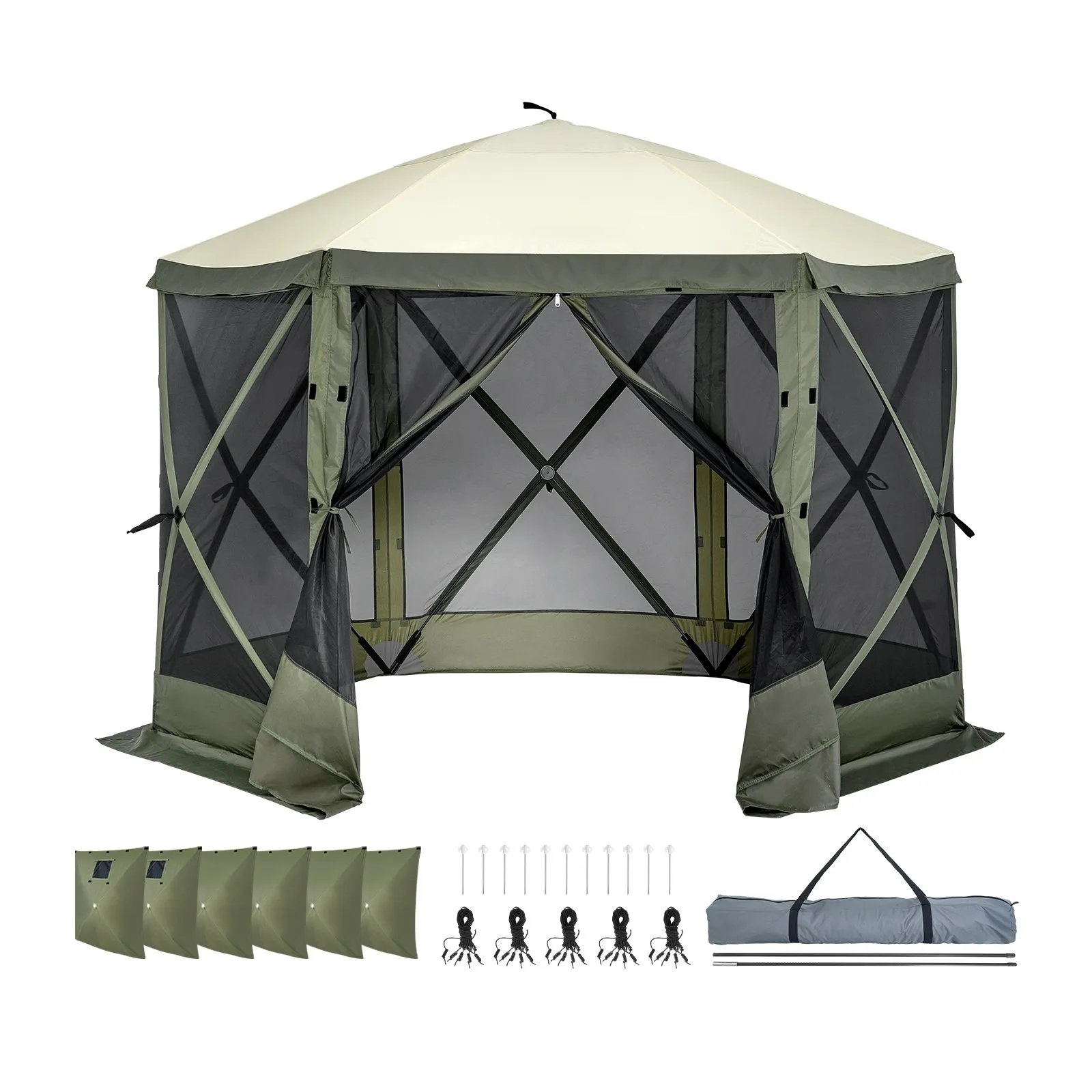 ⚡️Factory wholesale promotion 80% OFF⚡️  Gazebo Screen Tent, 10 x 10 ft, 6 Sided Pop-up Camping Canopy Shelter Tent with Mesh Windows, Portable Carry Bag