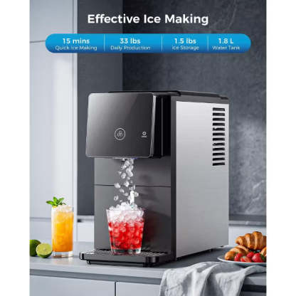 Countertop Nugget Ice Maker with One-Touch Dispensing – 33lbs/Day Production