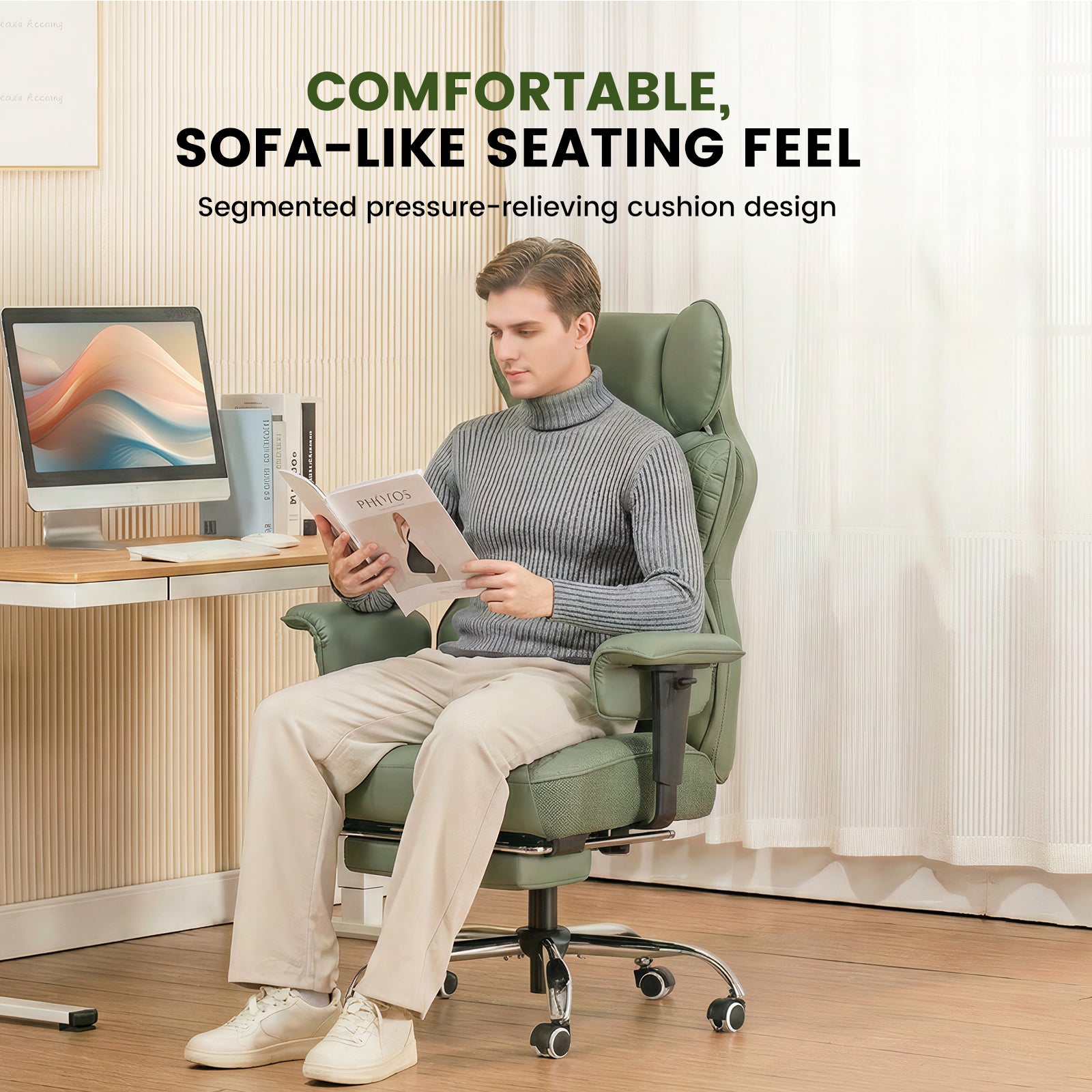 Upgraded Big and Tall Office Chair 400LBS with Pillow, Adjustable Armrest CH510