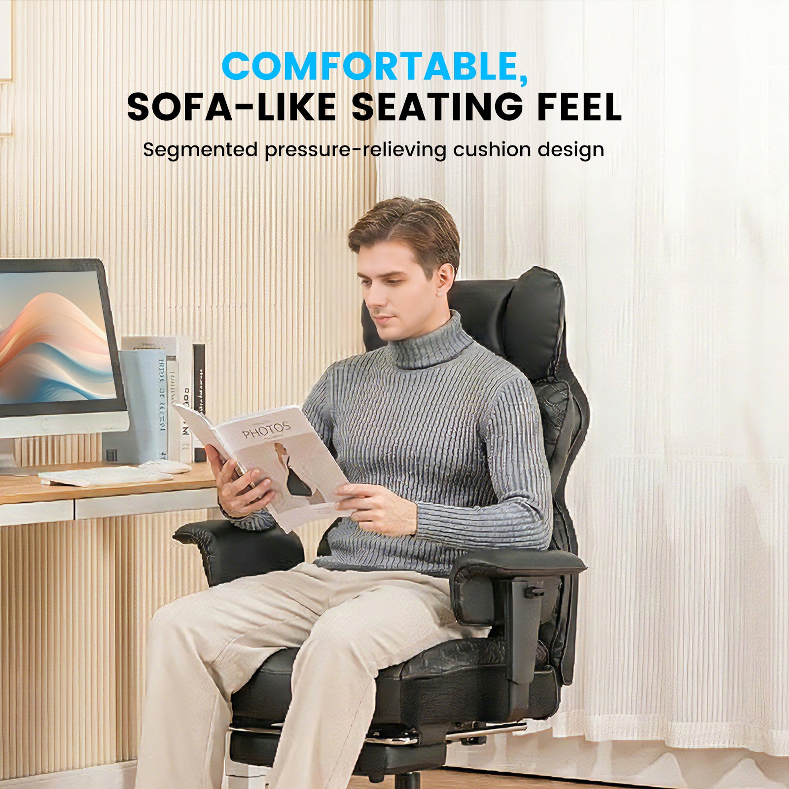 Upgraded Big and Tall Office Chair 400LBS with Pillow, Adjustable Armrest CH510