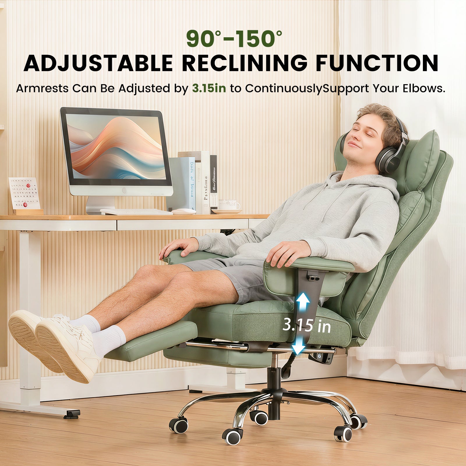 Upgraded Big and Tall Office Chair 400LBS with Pillow, Adjustable Armrest CH510