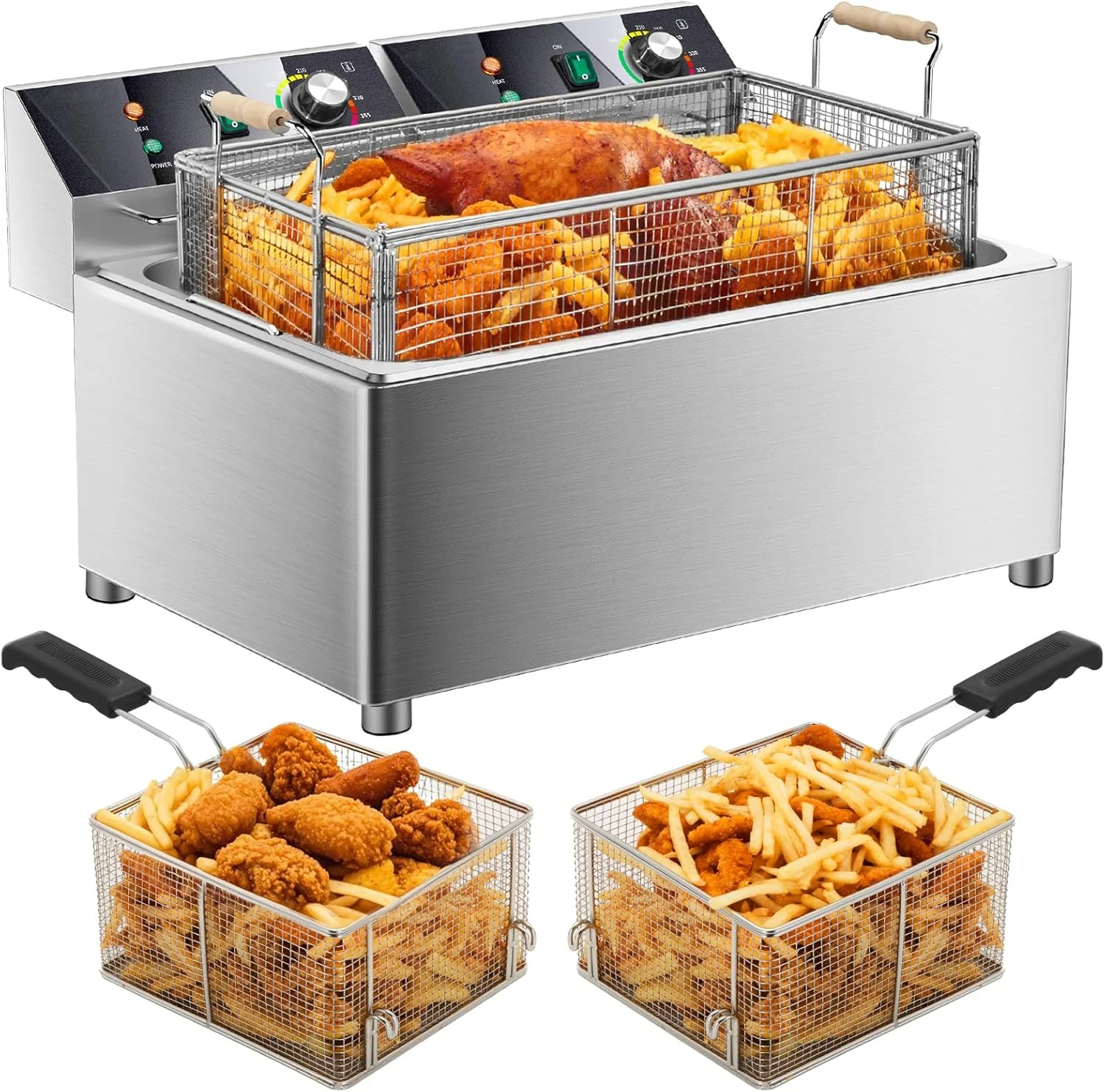 🔥Flash sale-Save Up To 80%🔥Electric turkey fryer Commercial deep fryer with basket 3600W27.4QT with timer26L 