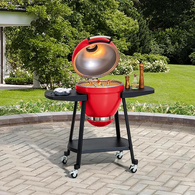 20-inch (approx. 50.8 cm) Kamado Charcoal Grill with Pizza Stone, Ultimate Outdoor Grill Egg Grill and Wheeled Smoke Unit