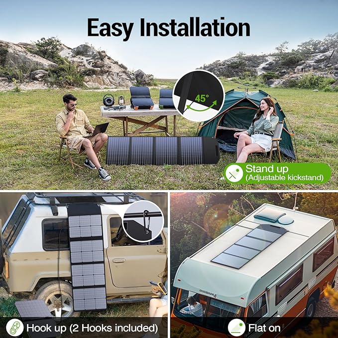 Spring Sale💥120W Portable Solar Panel for Power Station, USB/Type-C/DC Outputs, Foldable with Adjustable Kickstand, IP68 Waterproof, High Efficiency Solar Charging for Camping & Emergency Power Supply