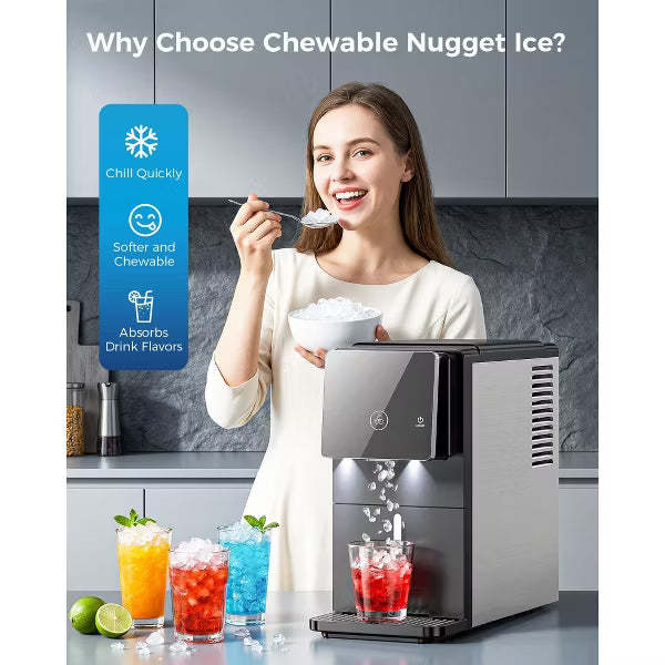 Countertop Nugget Ice Maker with One-Touch Dispensing – 33lbs/Day Production