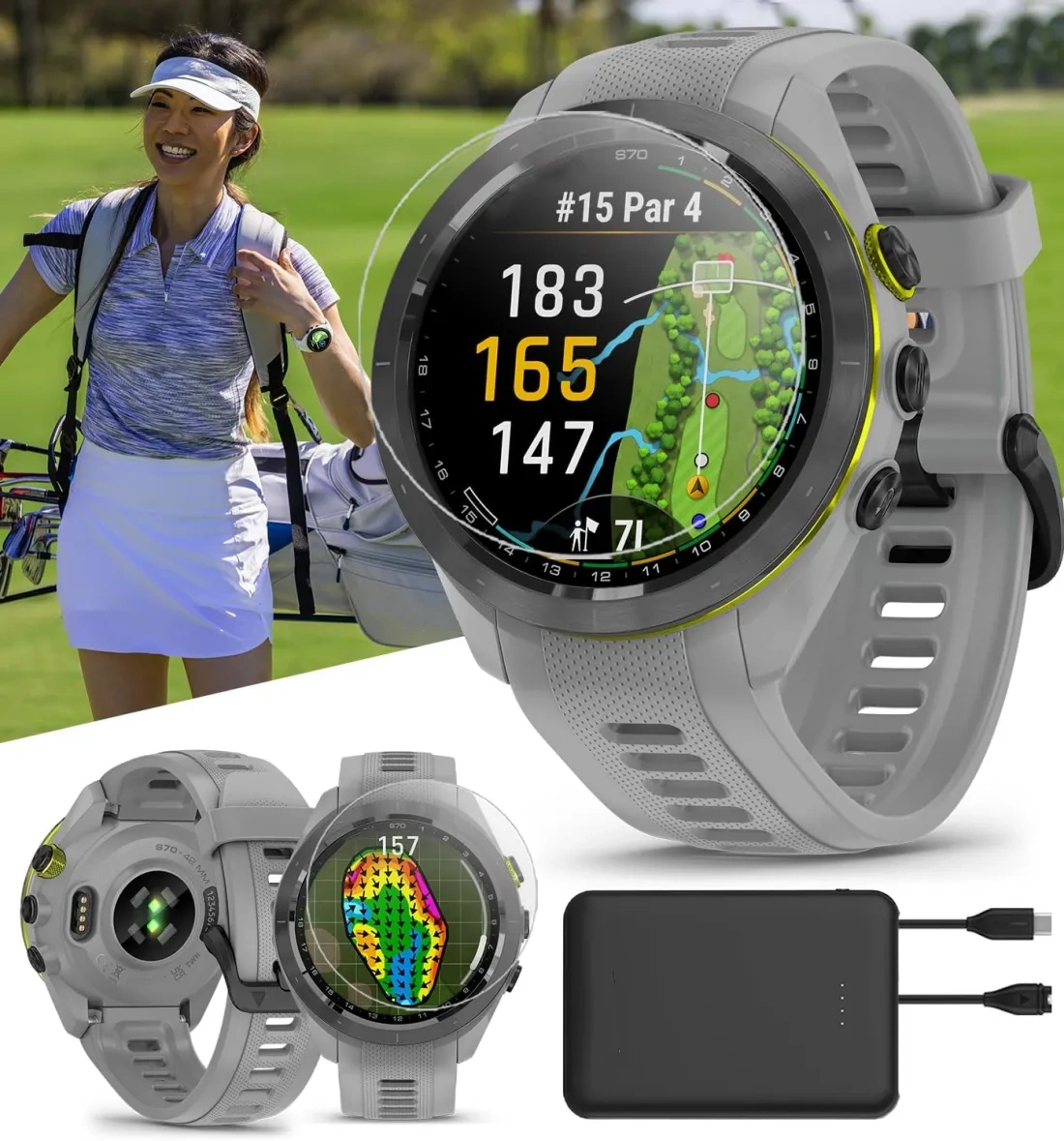 Spring Sale⛳S70 (White, 42mm) Golf GPS Watch Bundle
