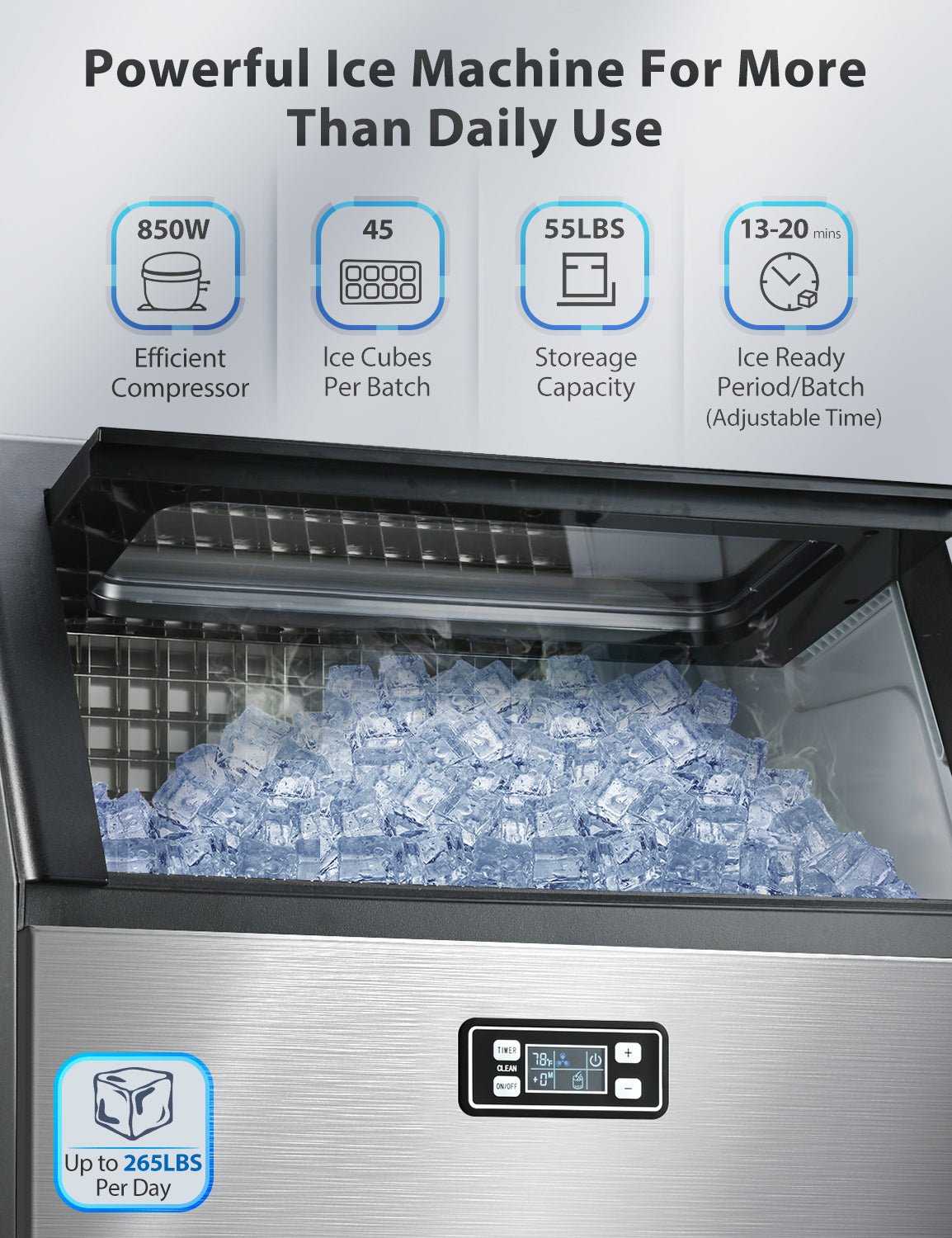 🔥 Limited-Time Deal – Save Up To 80% !100LBS/200LBS/265LBS  Freestanding Commercial Ice Maker