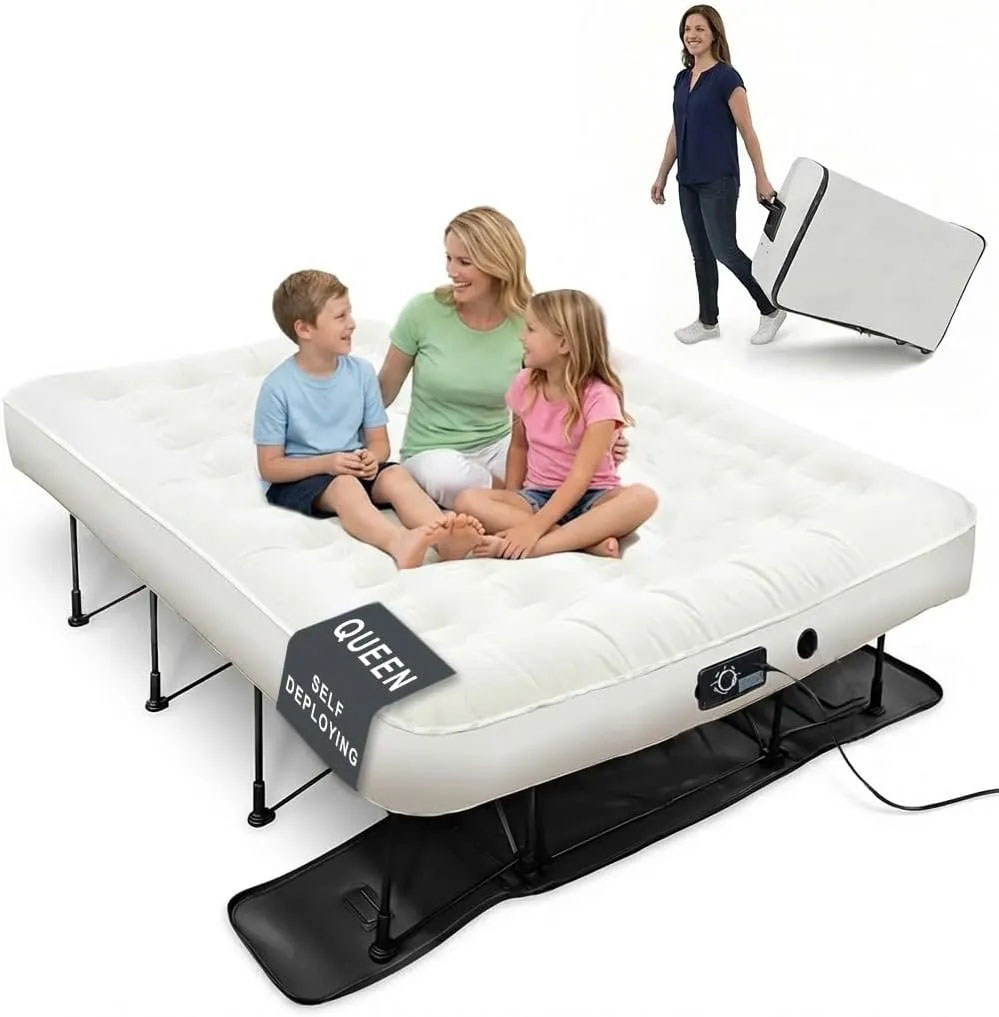 Inflatable Air Mattress with Frame & Built-in Pump - 3 Min Self Inflate/Deflate
