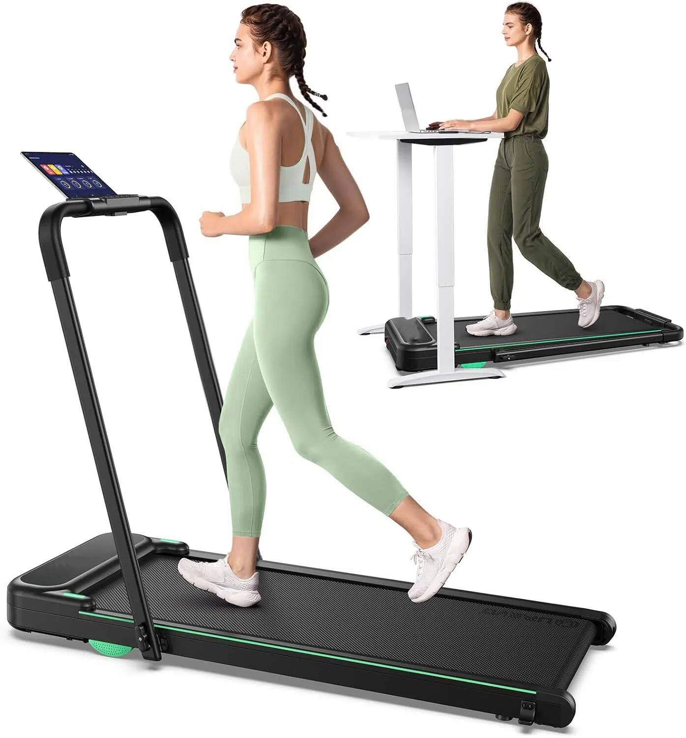🔥clearance sale🔥2E Smart 2-in-1 Folding Treadmill, Compact Walking Pad with Safety Handle, Plug and Play, Standing Desk Treadmill with Dual LED Display, Smart APP, Walking or Running for Home Office
