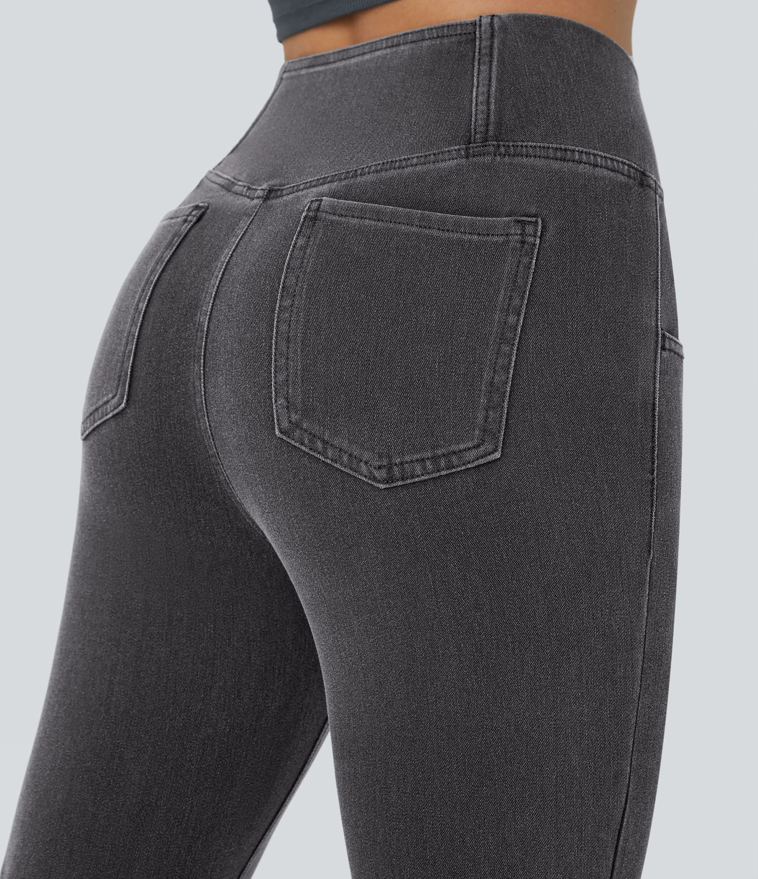 LBF-⚡High Waisted Crossover Pocket Washed Stretchy Knit Casual Super Flare Jeans⚡