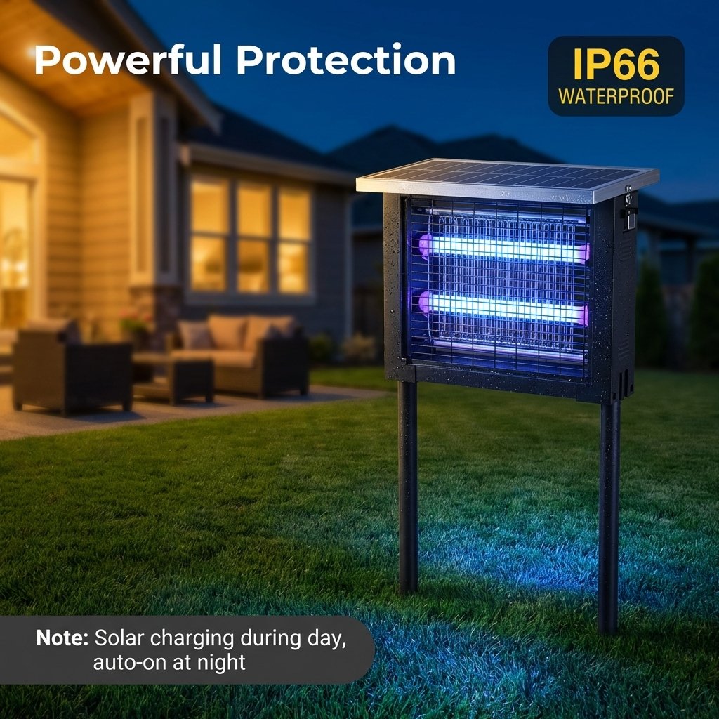 Solar Bug Zapper: Outdoor Waterproof Electric Mosquito and Fly Zapper with Smart Light Sensor