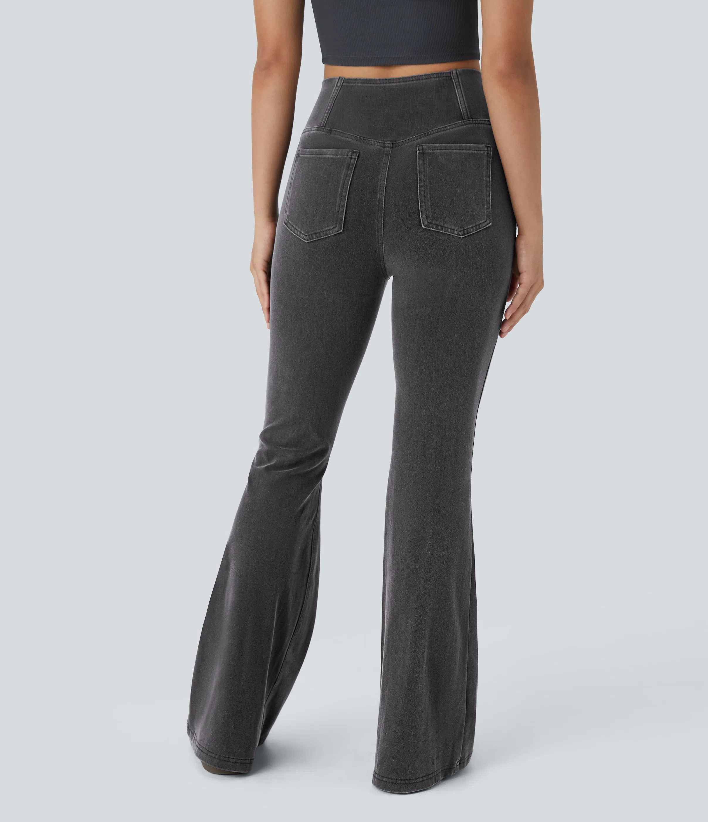 LBF-⚡High Waisted Crossover Pocket Washed Stretchy Knit Casual Super Flare Jeans⚡