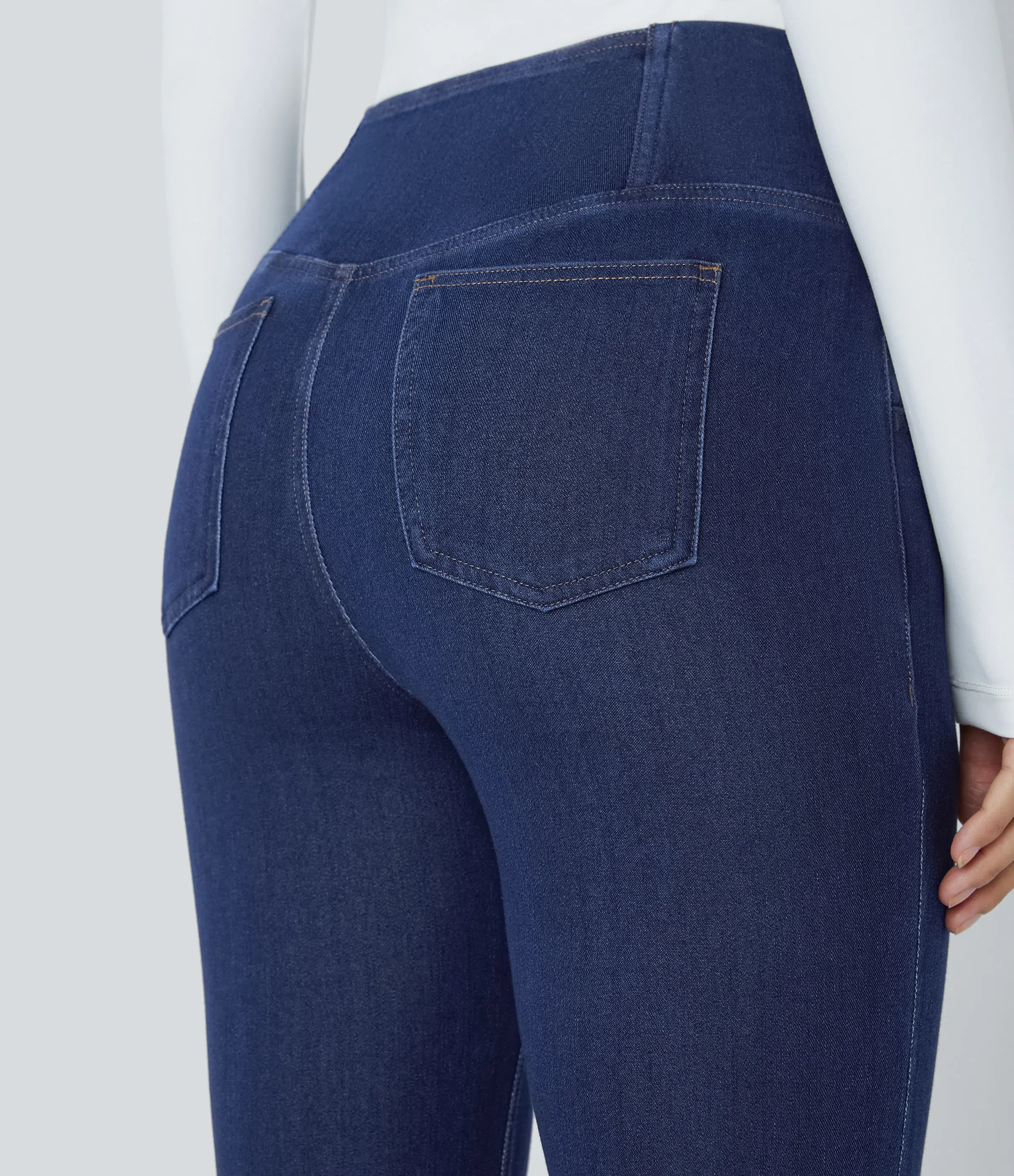 LBF-⚡High Waisted Crossover Pocket Washed Stretchy Knit Casual Super Flare Jeans⚡