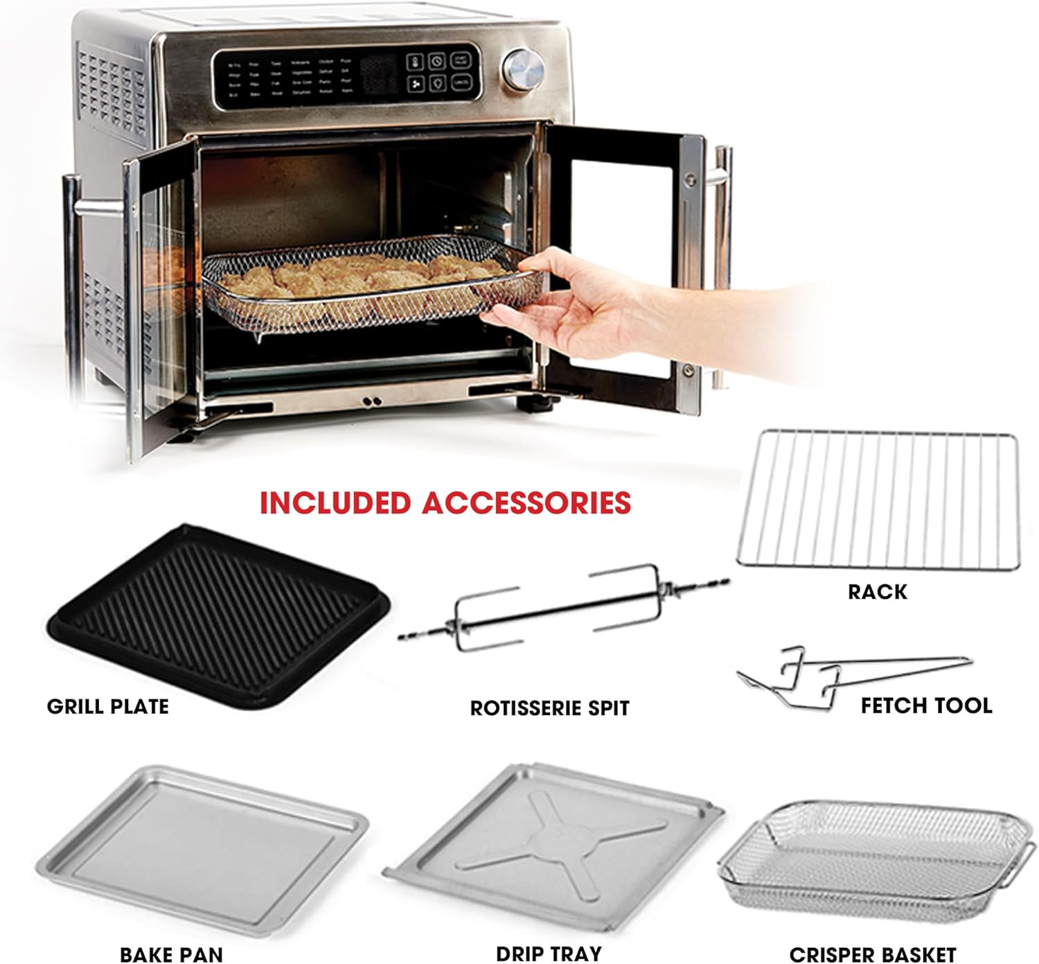 🔥Authorized Exclusive-Save Up To 80%🔥Extra Large French Door Air Fryer Toaster Oven Combo, 25 Cooking Functions and Digital Controls, 7 Accessories Included, Stainless Steel Finish, 26QT Capacity