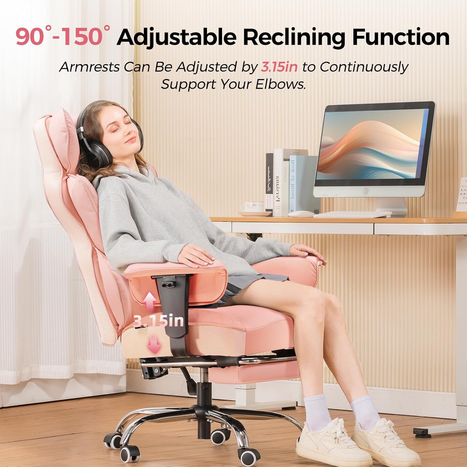 Upgraded Big and Tall Office Chair 400LBS with Pillow, Adjustable Armrest CH510